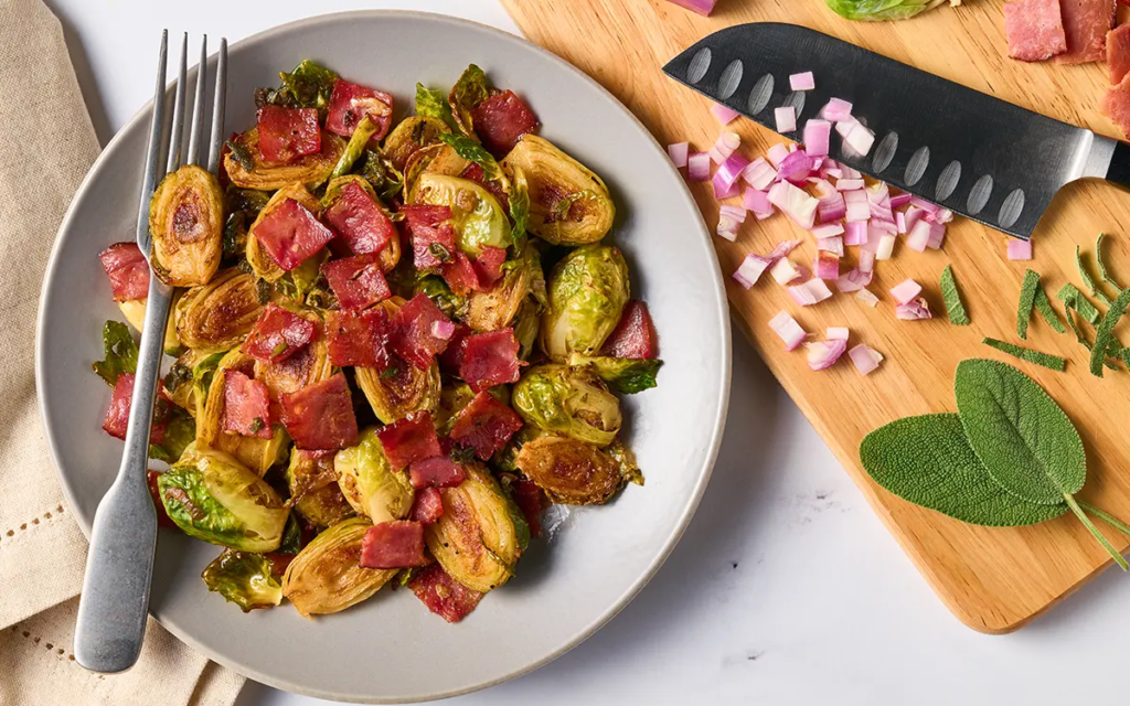 Potluck ideas: Brussels sprouts made with Godshall's turkey bacon